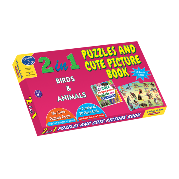 2 in 1  Puzzles - Puzzles and Cute Picture Book - Birds and Animals