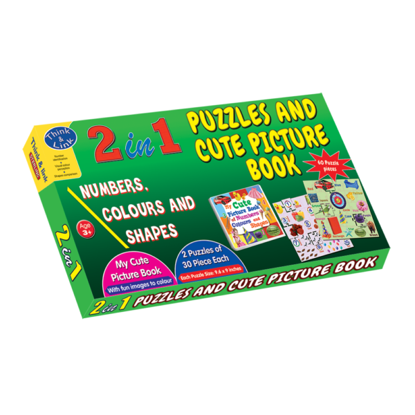 2 in 1  Puzzles - Puzzles and Cute Picture Book - Numbers, Colours and Shapes